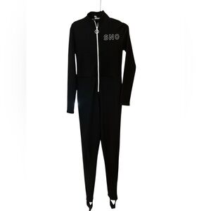 Topshop SNO Black Full-Zip Catsuit Jumpsuit Ski Under layer with stirrups